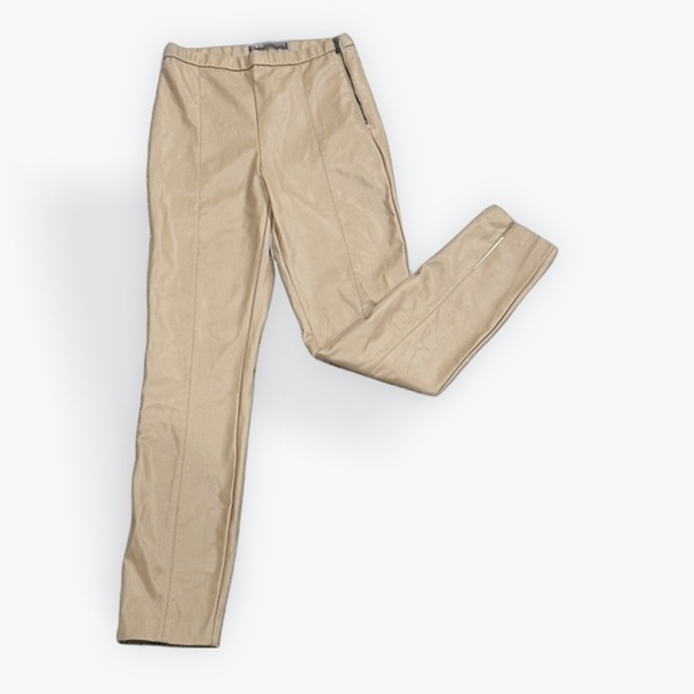 Zara Tan Faux Leather Pants with split  at the ankle
Size Small